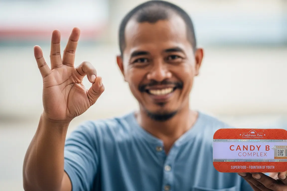 WhatsApp testimonial: easy to consume Candy B+ Complex, customer followed usage instructions and is satisfied