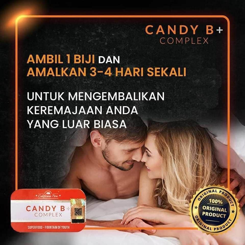 Lelaki dan wanita bahagia di katil - Cara guna Candy B Plus Complex Original